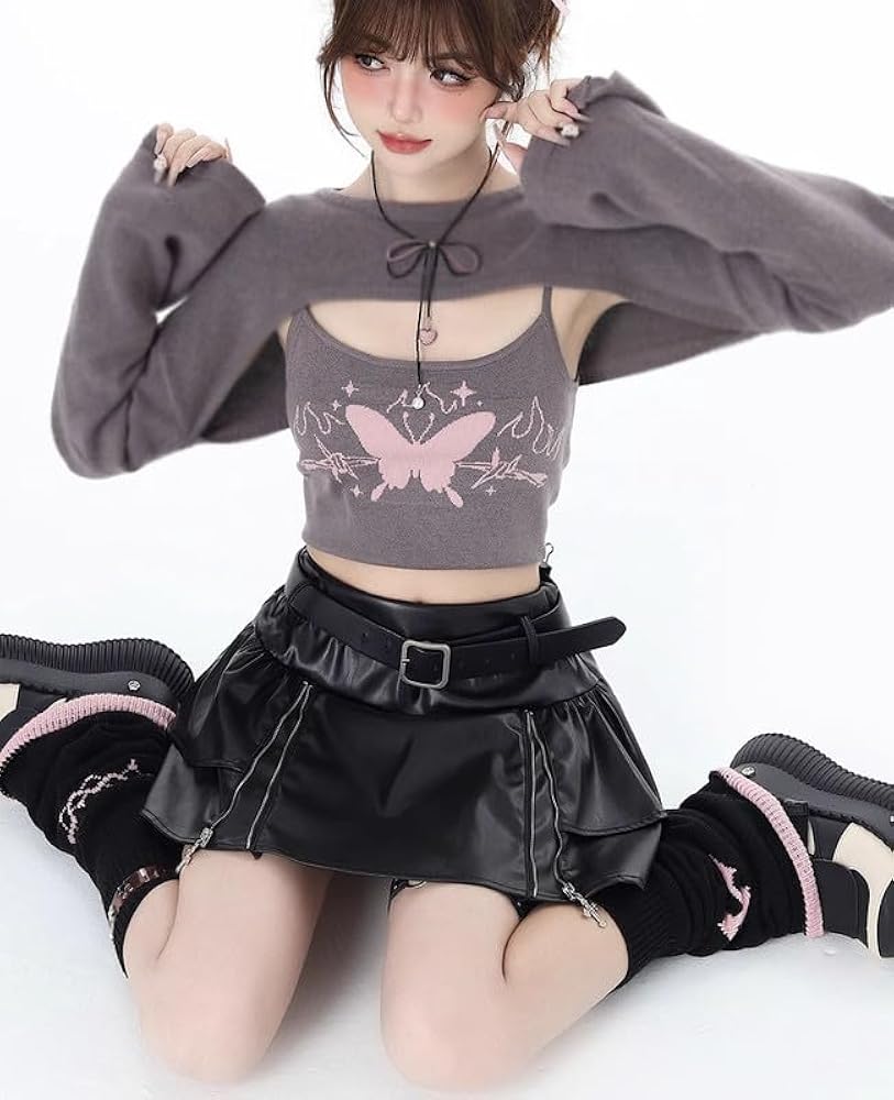 Y2k トップス FRANQUEENSENSE Lafaguw Y2K Tops for Women Cute Long Sleeve Butterfly Shirts